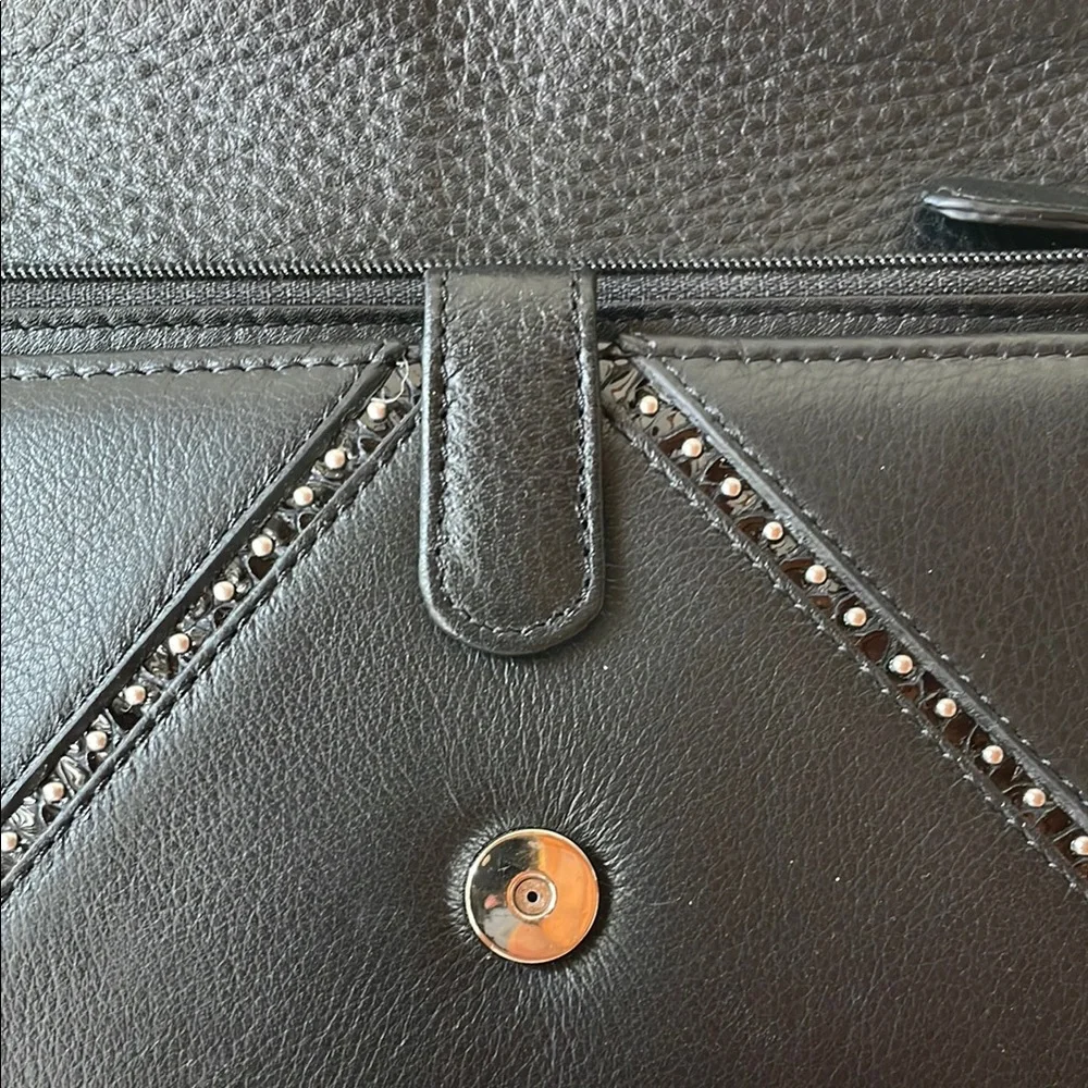 Brighton Black Crossbody Bag with Sleek Leather and Metallic Accents - Picture 3 of 11